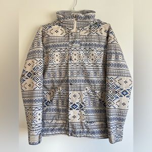 Burton. Cream Blue Pattern Ski Snowboard Coat Jacket. Size women’s S.